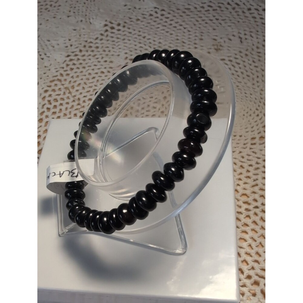 Black Agate Stretch Bracelet, 8 Inches